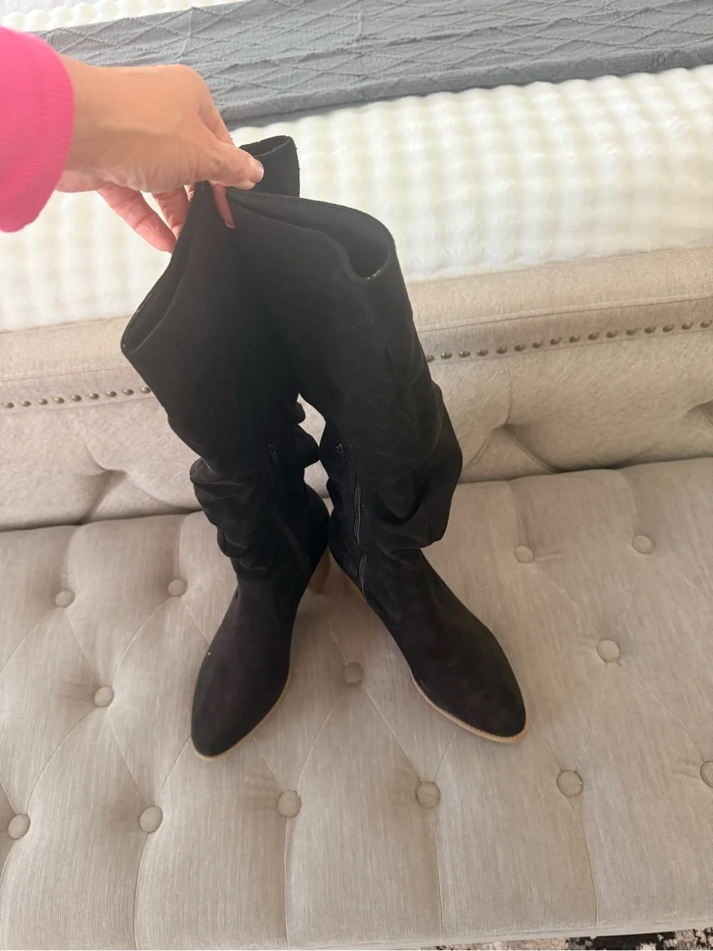 Classic Black Suede Knee-High Women's Boots- Slouched